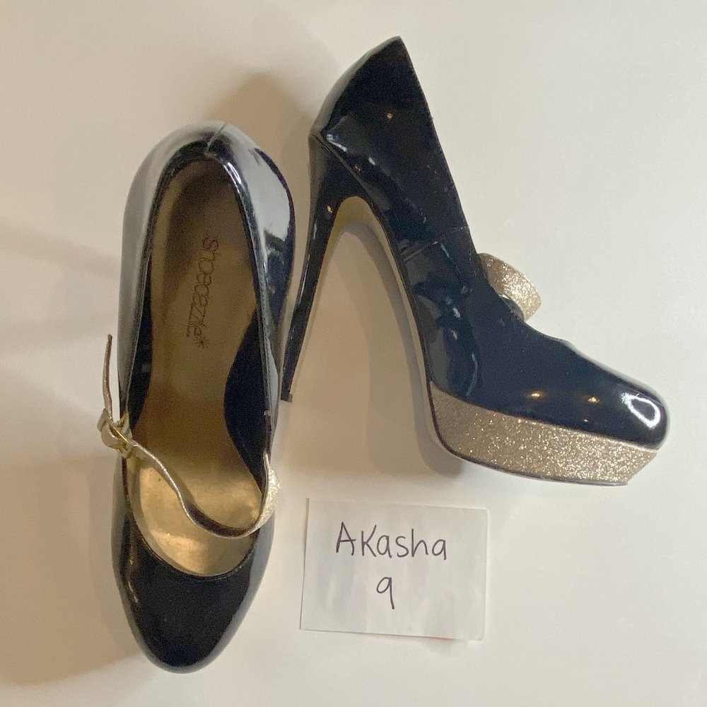 Black & Gold Heels Size 9